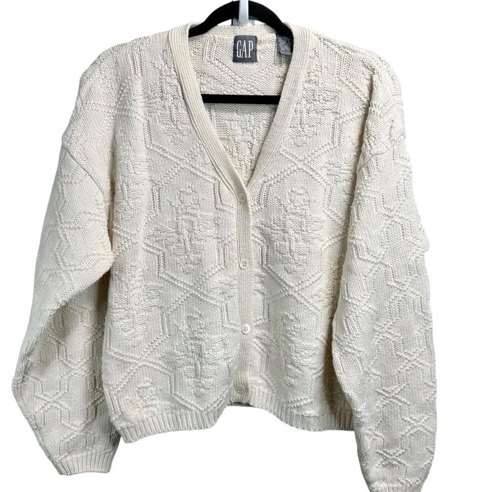 Vintage GAP Heavy Cable Knit Cardigan Sweater - Picture 3 of 5